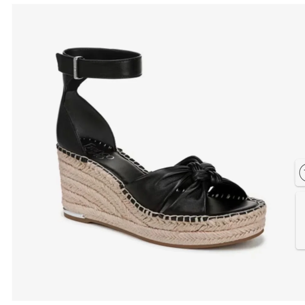 Franco Sarto Clementine Espadrille Wedge Sandals in black leather Size‎ 9.5 NEW